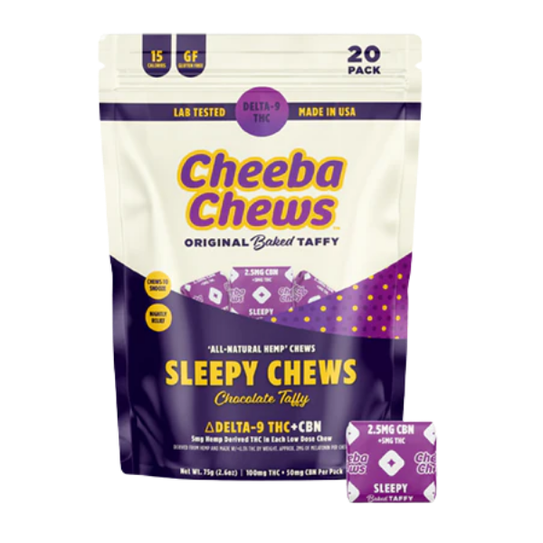 Cheeba Chews Taffy 20pk / Sleepy Chocolate 5mg D9 2.5mg CBN 2mg Meletonin